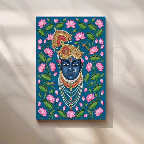 Shrinathji with Pink Lotus Flowers Traditional Pichwai Artwork