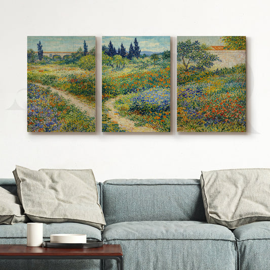Impressionist Garden Bloomscape Gallery Wall – Set of 3 Artworks - 18 x 24 Inches for Living Room