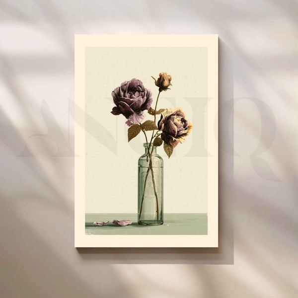 Vintage Mauve Roses in Glass Vase Canvas Artwork