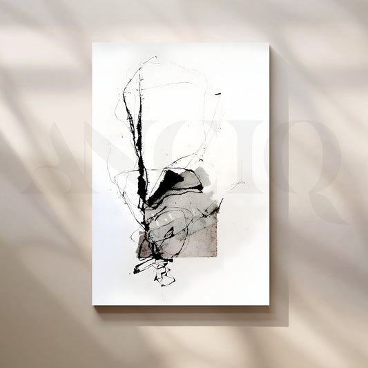 Black Ink Abstract Canvas Artwork for Office/Study Room