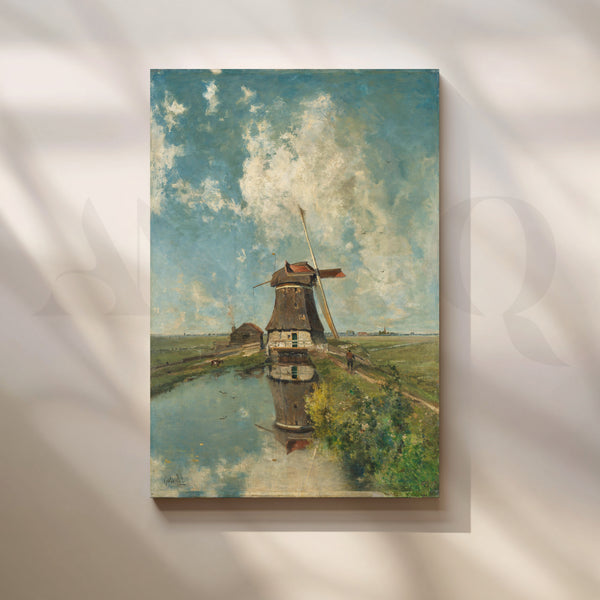 Windmill by Canal Canvas Artwork