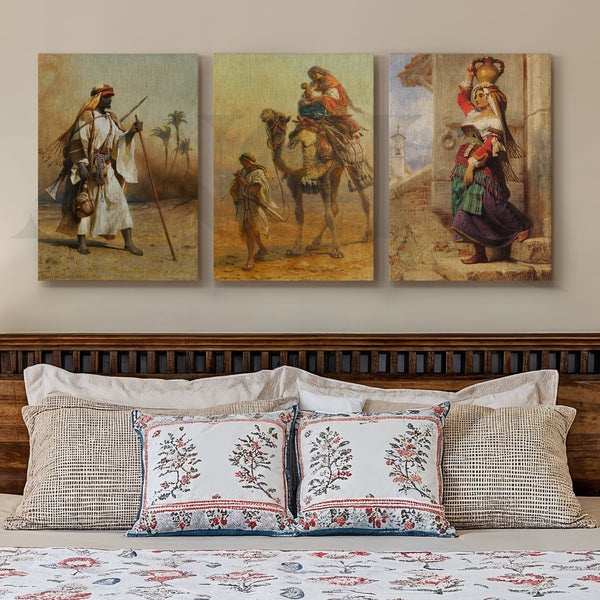 Vintage Desert Nomad Journey Gallery Wall – Set of 3 Classic Artworks - 18 x 24 Inches