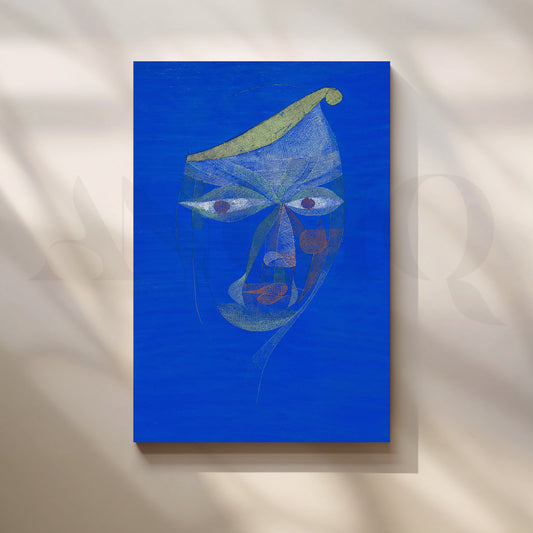 Bold Blue Abstract Face Canvas Artwork for Living Room