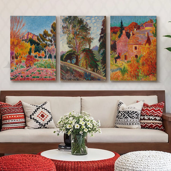 Vibrant Impressionist Countryside Gallery Wall – Set of 3 Vibrant Artworks - 18 x 24 Inches