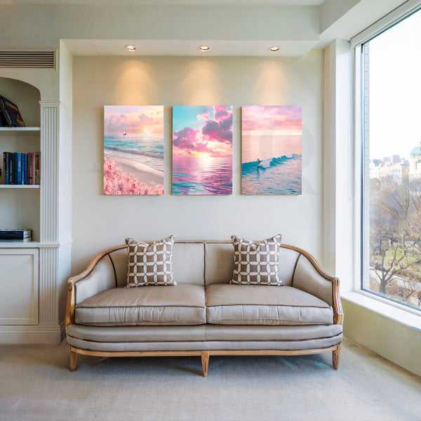Pastel Sunset Shores Gallery Wall – Set of 3 Artworks