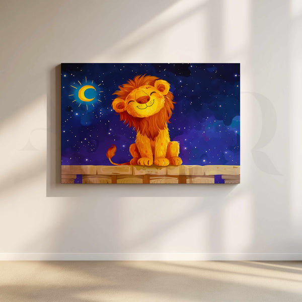 Little Lion Under the Stars Kids Canvas Artwork