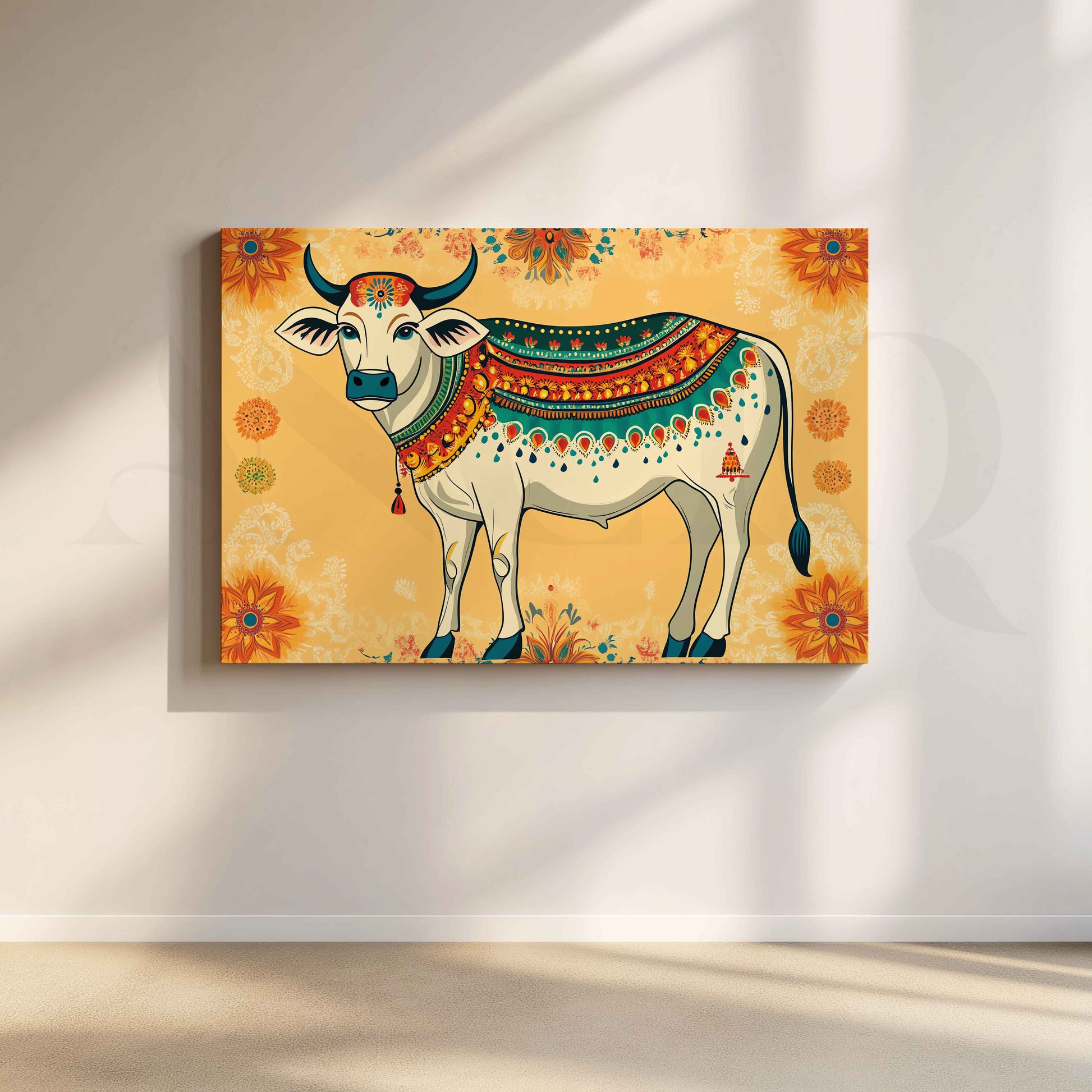 Decorative Sacred Cow Folk Canvas Artwork for Living Room