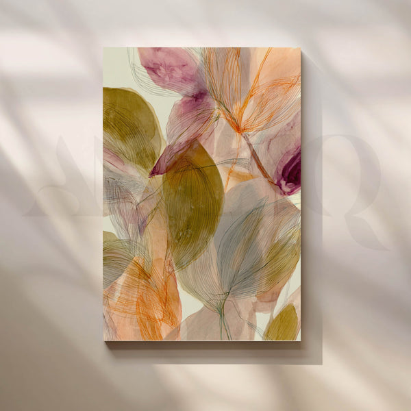 Botanical Abstract Canvas Artwork in Olive, Blush and Orange Tones