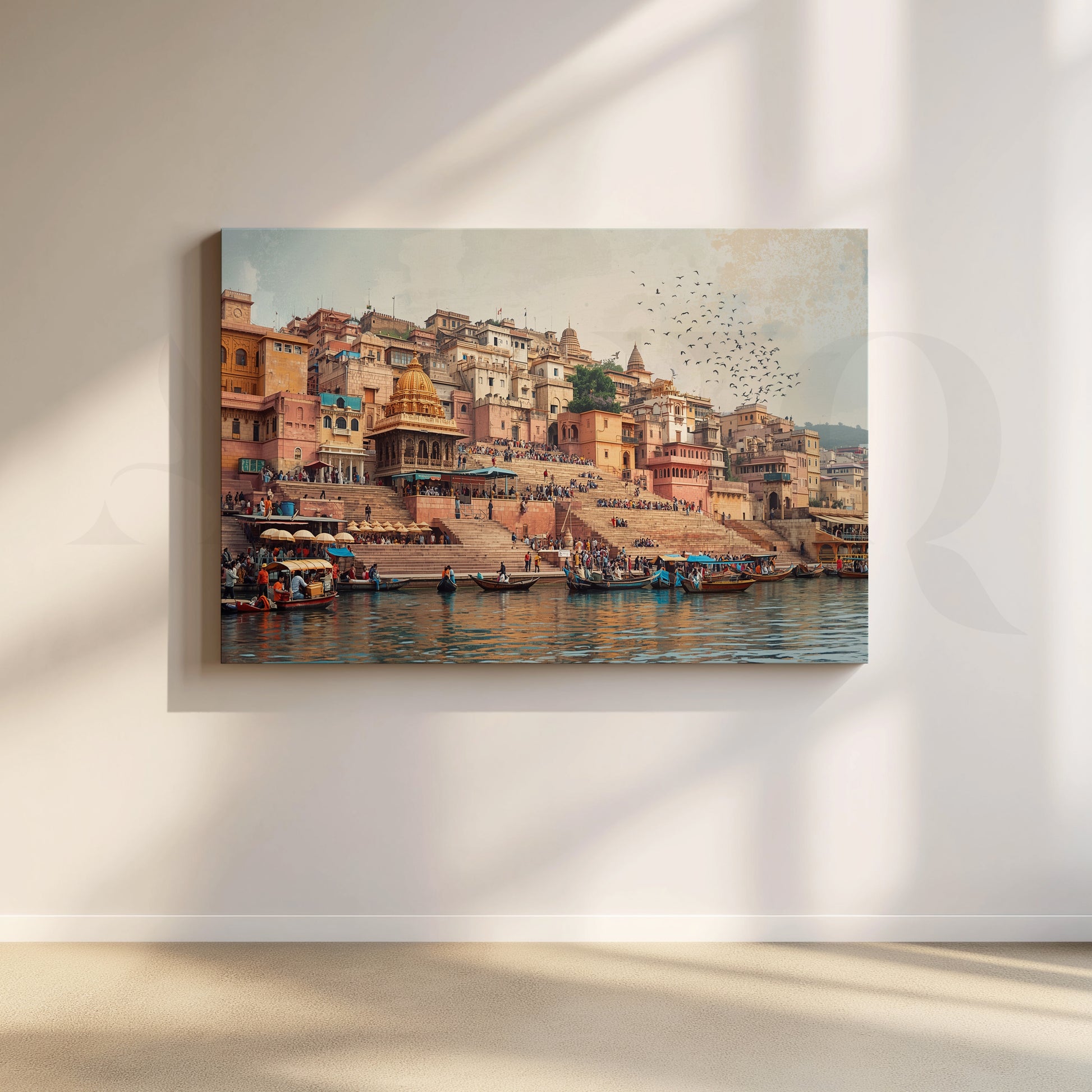 Varanasi Ghats Riverside Canvas Artwork for Living Room