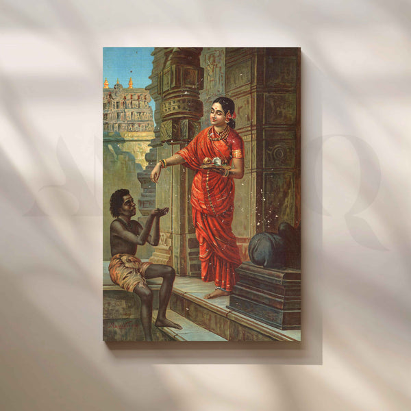 Lady Giving Alms by Raja Ravi Varma Canvas Artwork
