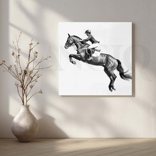 Monochrome Jumping Horse Canvas Artwork