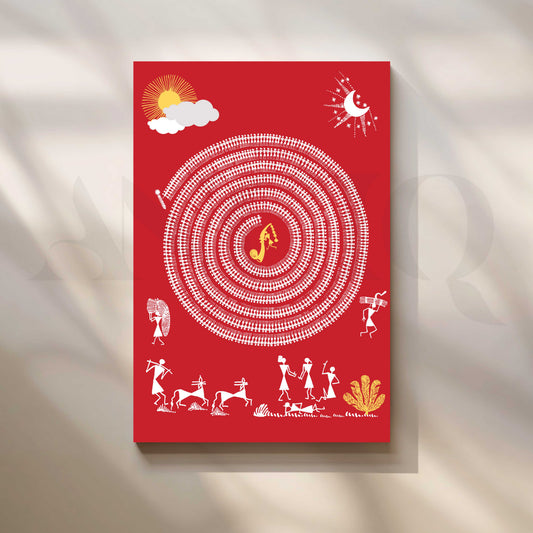 Tribal Circle Dance Folk Canvas Artwork with Gallery Wrap