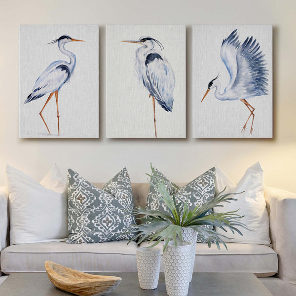 Heron Bird Gallery Wall Canvas Artwork Set of 3 - 18 x 24 Inches