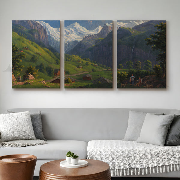 Alpine Valley Landscape Gallery Wall – Set of 3 Classic Mountain Artworks - 18 x 24 Inches