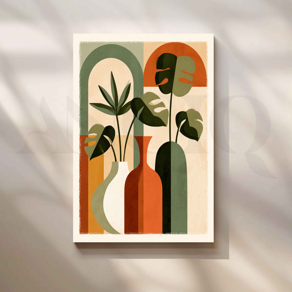 Earthy Botanical Vases – Minimalist Boho Plant Canvas Artwork