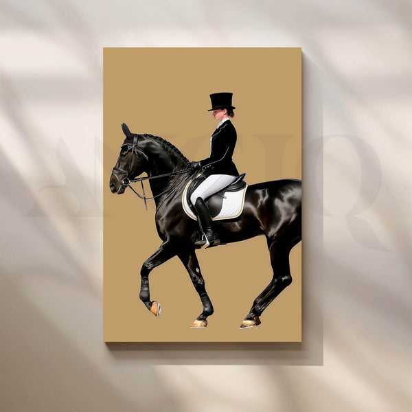 Classic Black Horse Rider Canvas Artwork
