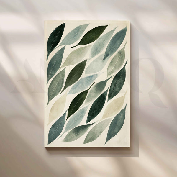 Sage Green Watercolour Leaves Minimalist Botanical Canvas Artwork