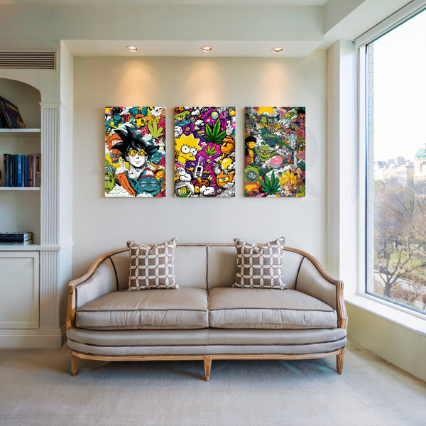 Pop Culture Chaos Gallery Wall – Set of 3 Artworks