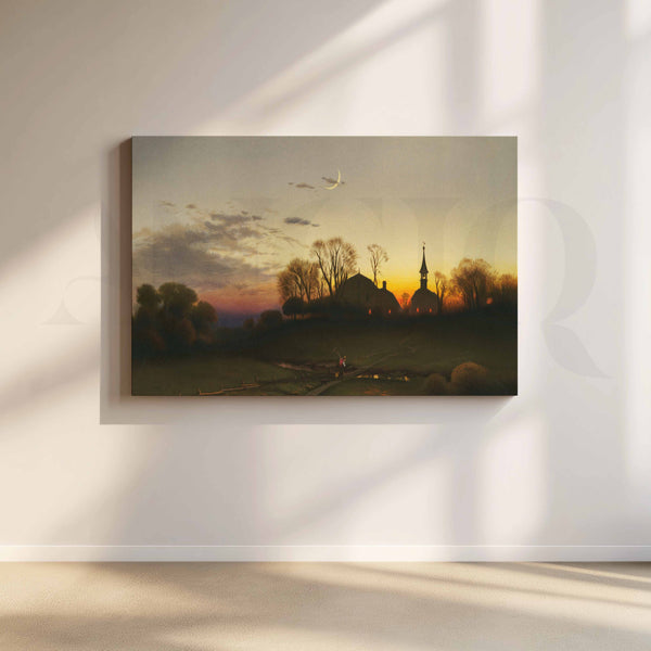 Twilight Countryside Chapel Canvas Artwork