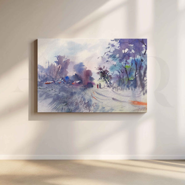Misty Winter Road Canvas Artwork