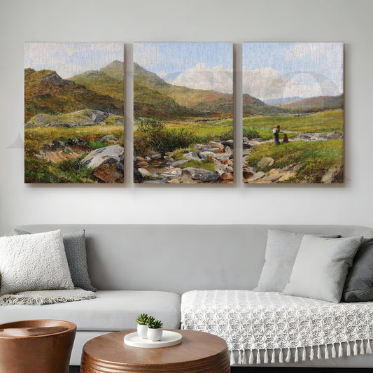 Highland Meadow Stream Gallery Wall – Set of 3 Classic Artworks - 18 x 24 Inches for Living Room