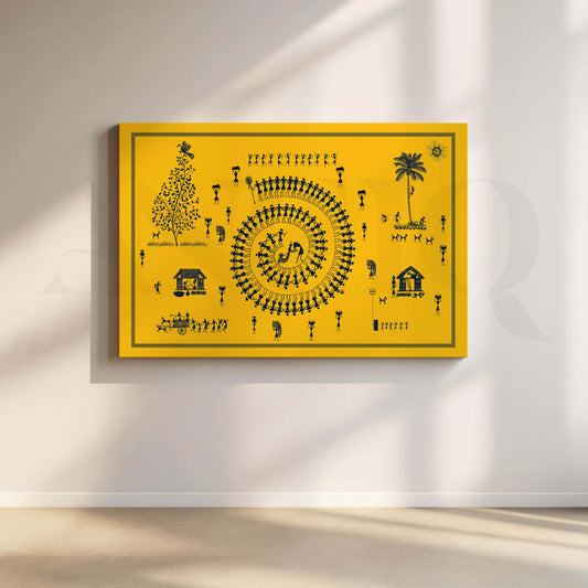 Warli Celebration of Village Life Canvas Artwork with Gallery Wrap