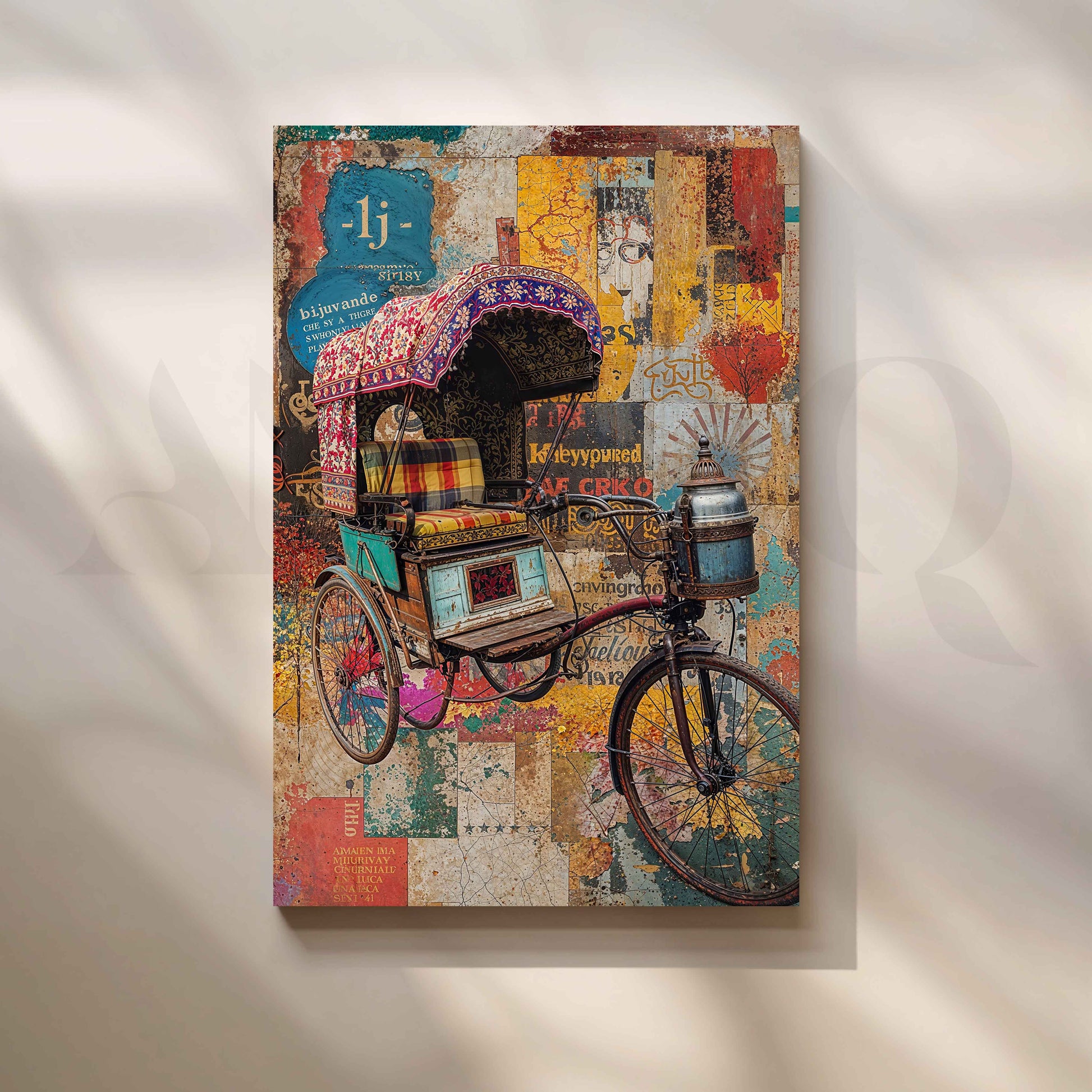 Vintage Rickshaw Pop Art Collage for Entryway/Hallway