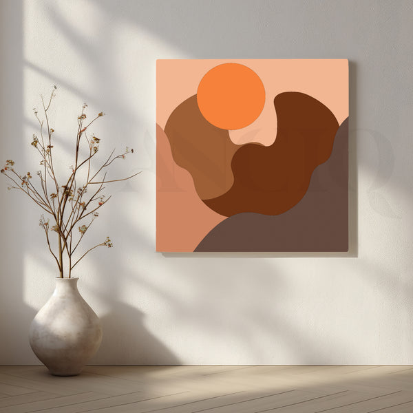 Abstract Sun Over Rolling Earthy Hills in Warm Tones