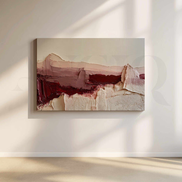 Burgundy and Dusty Rose Layered Textured Abstract Canvas Artwork