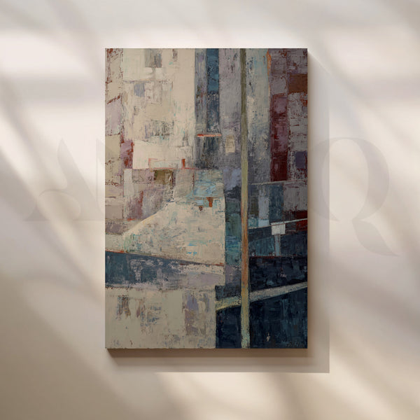 Urban Blue and Beige Abstract Canvas Artwork