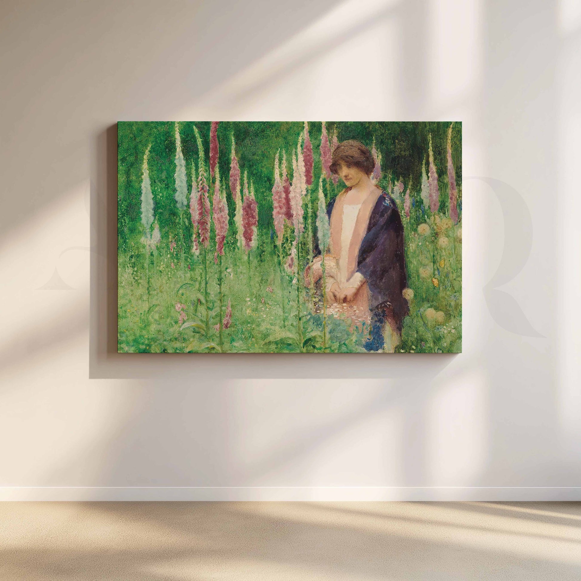 Vintage Floral Garden Woman Canvas Artwork for Living Room
