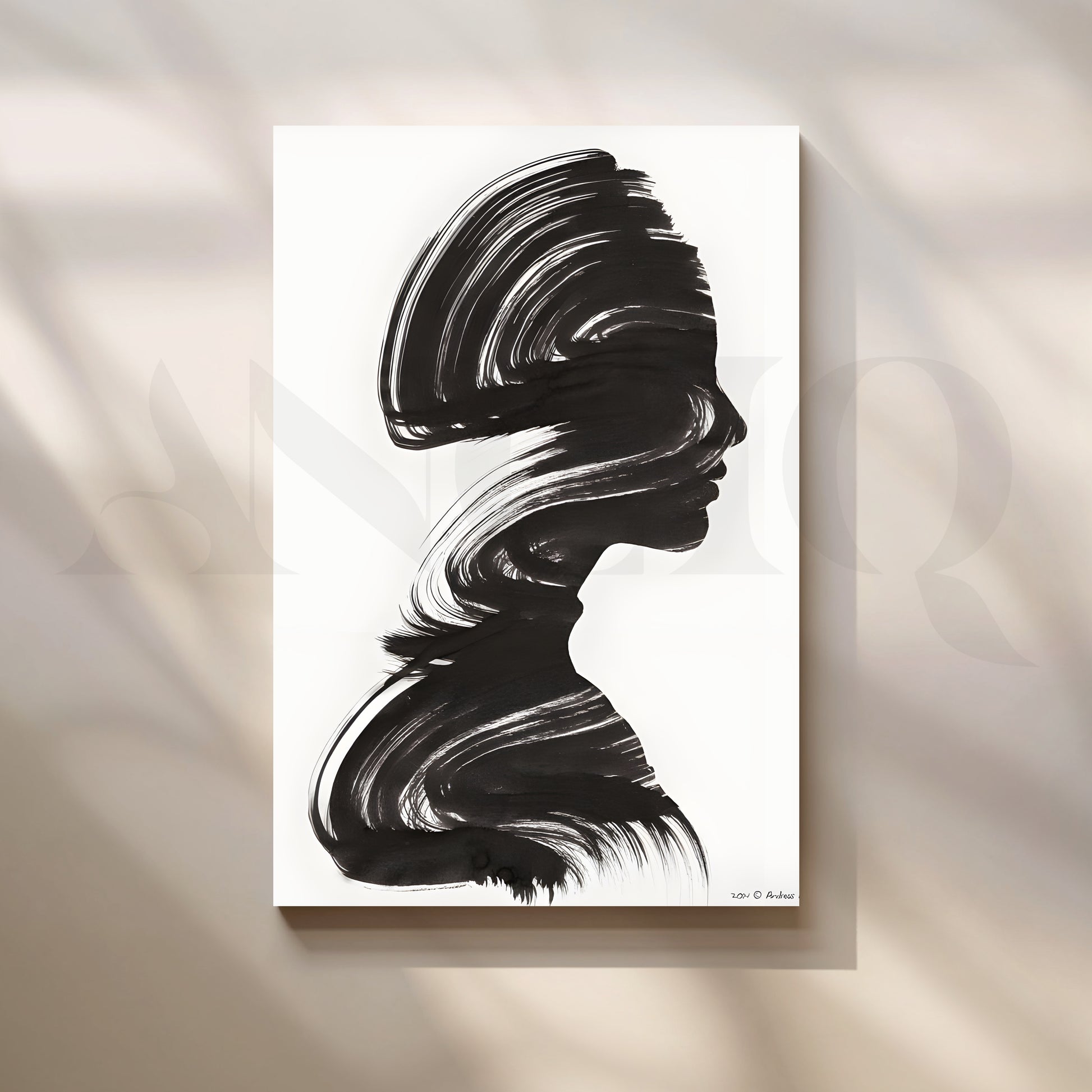 Minimalist Black Silhouette Portrait Canvas Artwork for Stylish Bedroom