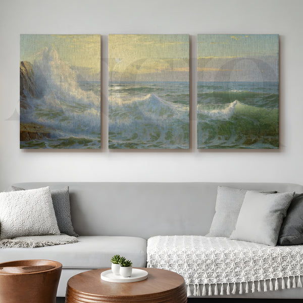 Ocean Waves Seascape Gallery Wall – Set of 3 Classic Coastal Artworks - 18 x 24 Inches