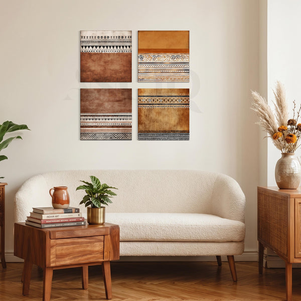 Earthy Tribal Pattern Gallery Wall Set of 4