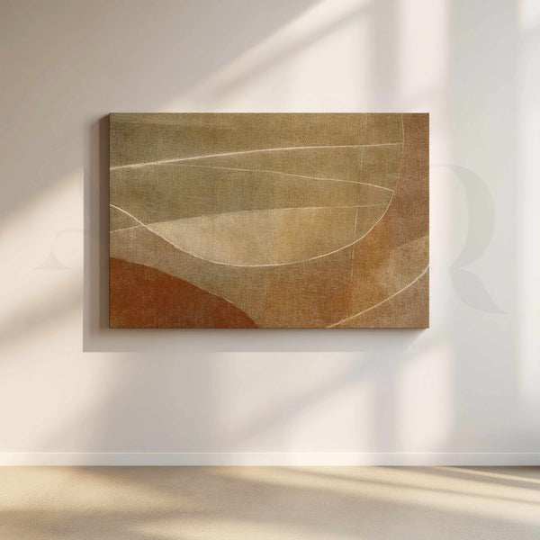 Earthy Neutral Abstract Canvas Artwork with Flowing Line Forms