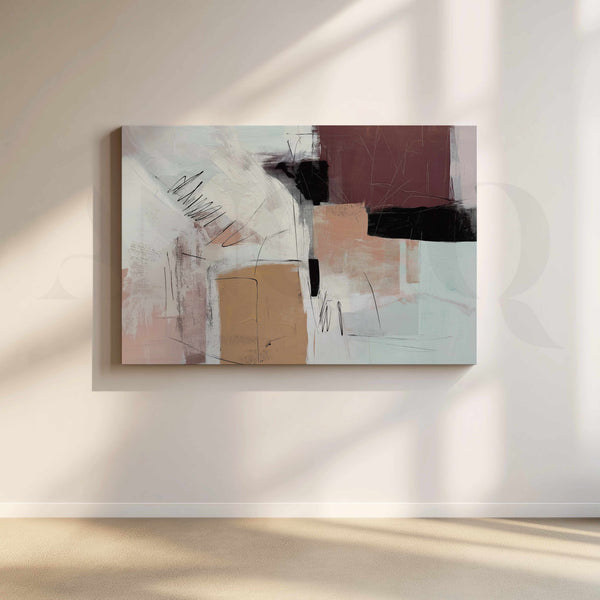 Blush Burgundy and Black Abstract Canvas Artwork