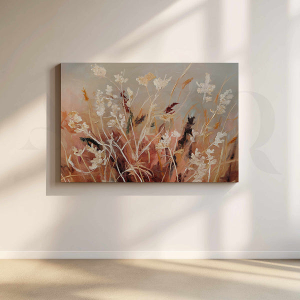Soft Floral Field Canvas Artwork in Neutral