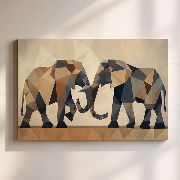 Geometric Elephant Pair Canvas Artwork (Ready to Ship)