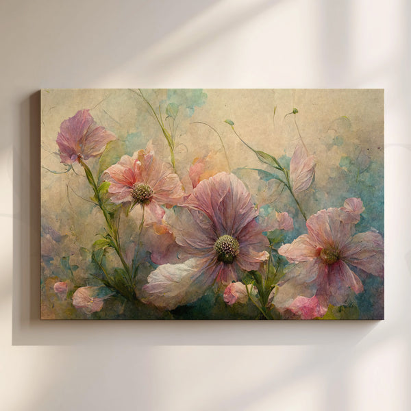Pink Floral Landscape Canvas Artwork (Ready to Ship)