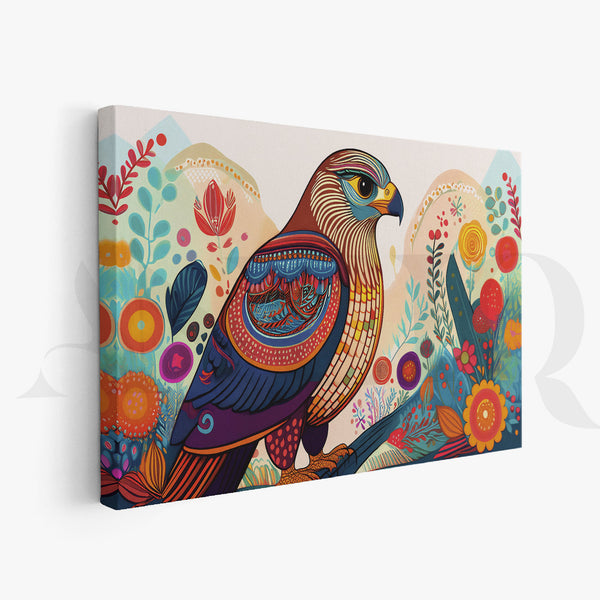 Colourful Folk Art Bird Canvas Artwork (Ready to Ship)