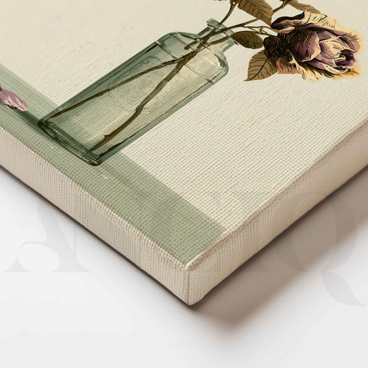 Vintage Mauve Roses in Glass Vase Canvas Artwork