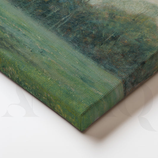 Misty Green Meadow Landscape Canvas Painting for Living Room