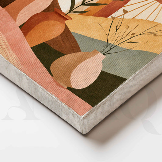 Sunlit Bohemian Vases – Earthy Botanical Abstract Canvas Artwork