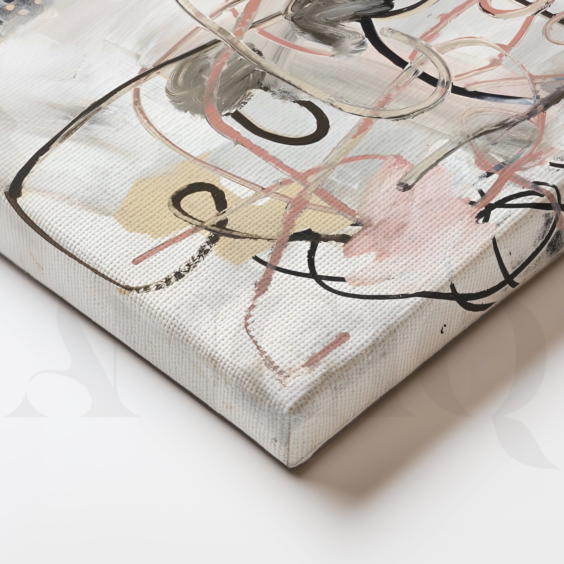 Soft Blush and Grey Abstract Canvas Artwork for Stylish Bedroom