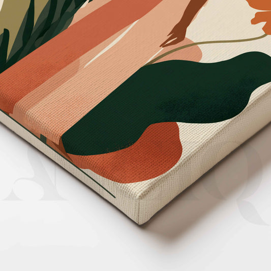 Tropical Boho Muse – Abstract Woman and Botanical Canvas Artwork