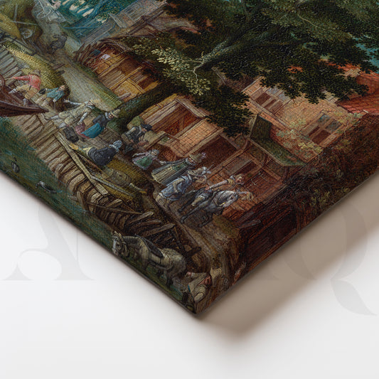 Riverside Village Boats Canvas Artwork for Hallway & Dining Room