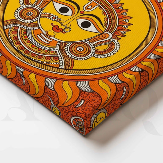 Radiant Surya Dev Madhubani Canvas Artwork