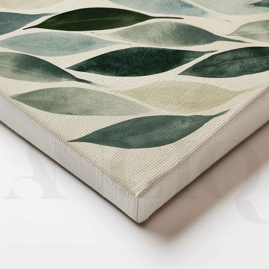 Sage Green Watercolour Leaves Minimalist Botanical Canvas Artwork