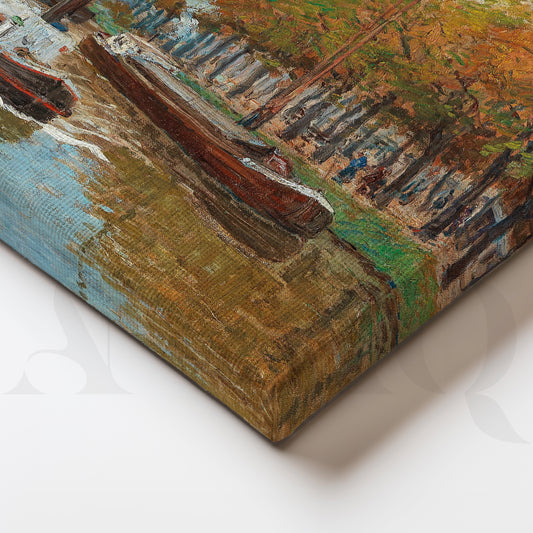 Autumn Canal Boats Landscape Canvas Artwork