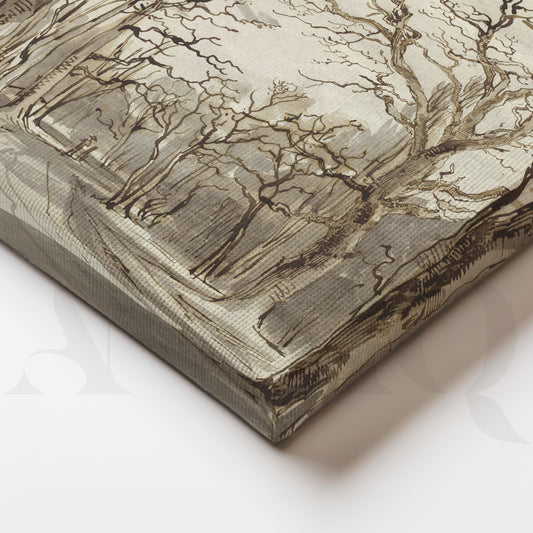 Monochrome Forest Path Trees Canvas Artwork
